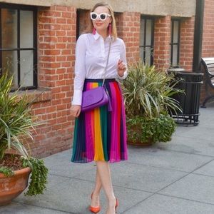 J. Crew • Sunburst Pleated Midi Skirt In Rainbow Colorblock